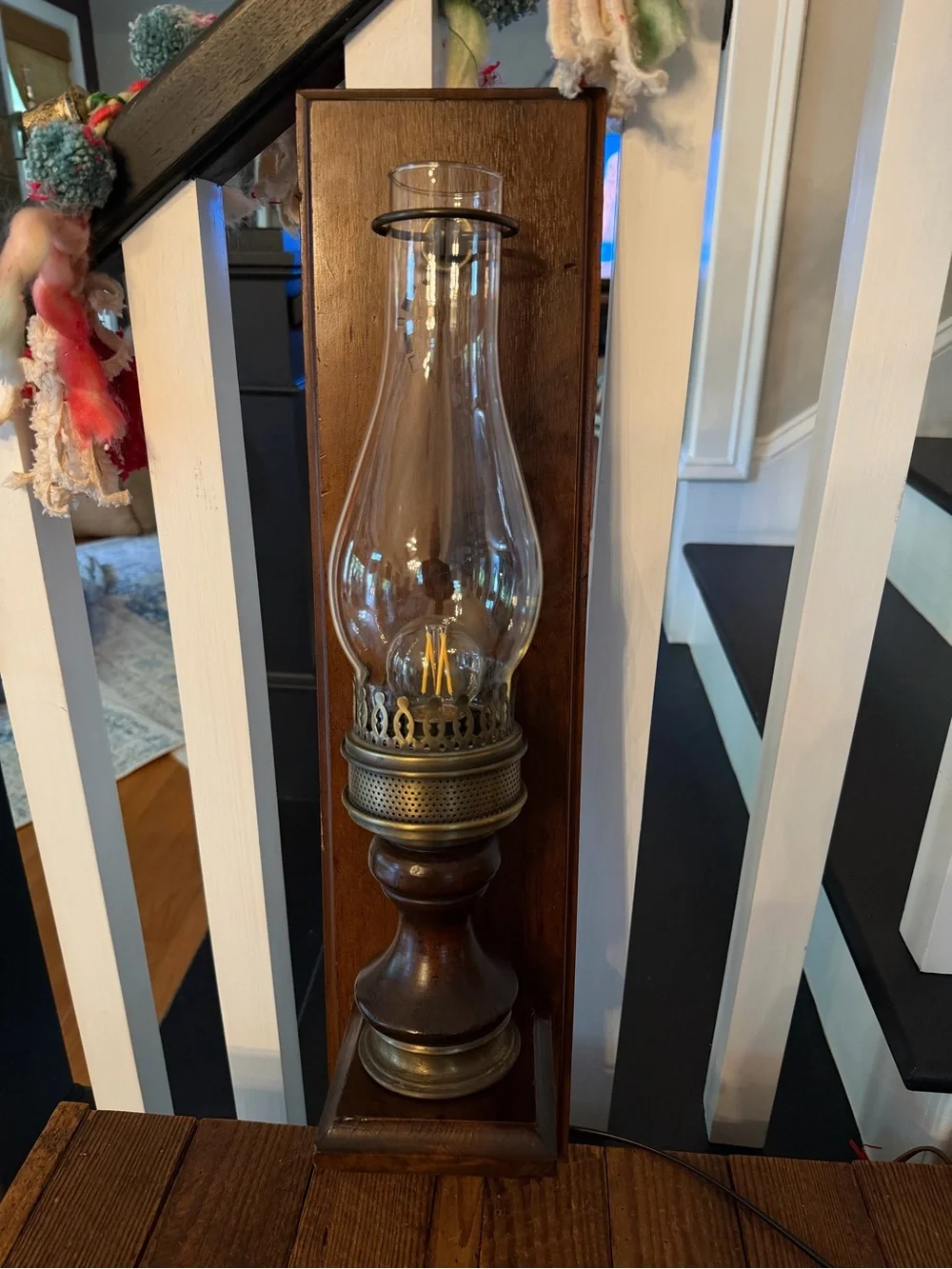 Amazing Vintage Wood Wall Sconce with Clear Glass Chimney